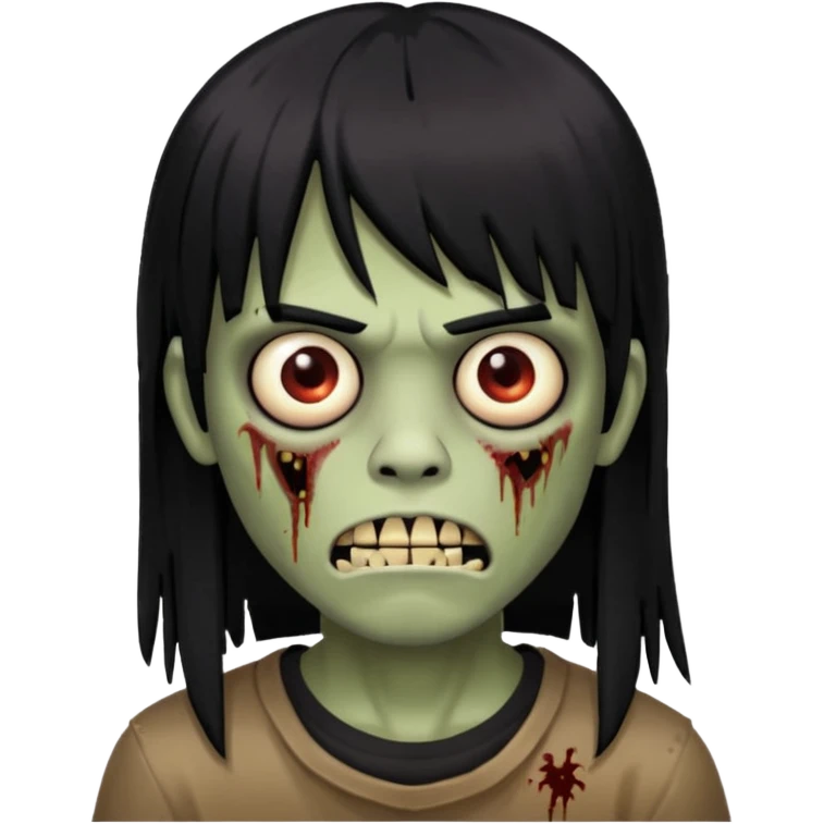 Menino de cabelo liso grande com franja preto, zumbi emoji