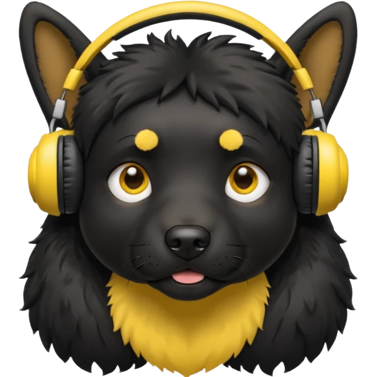 black dog wearing yellow headohones emoji