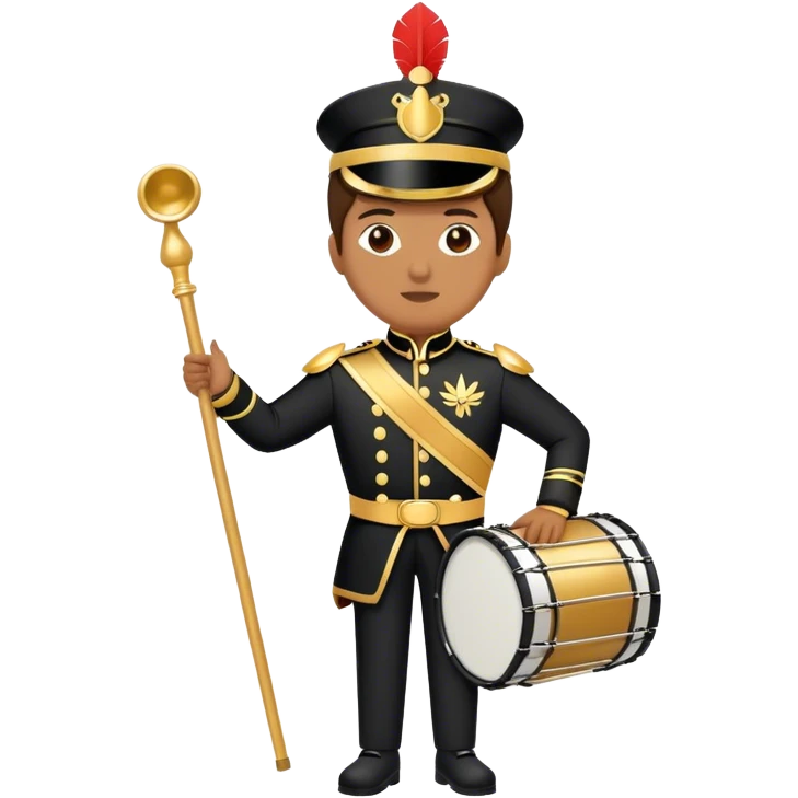 A full body marching band drum major in a black and gold uniform  emoji