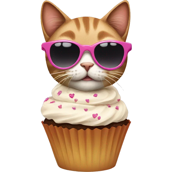 Cat wearing sunglasses holding a cupcake  emoji