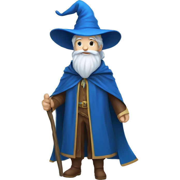 a wizard in a blue cloak and a blue pointed hat and a white beard emoji