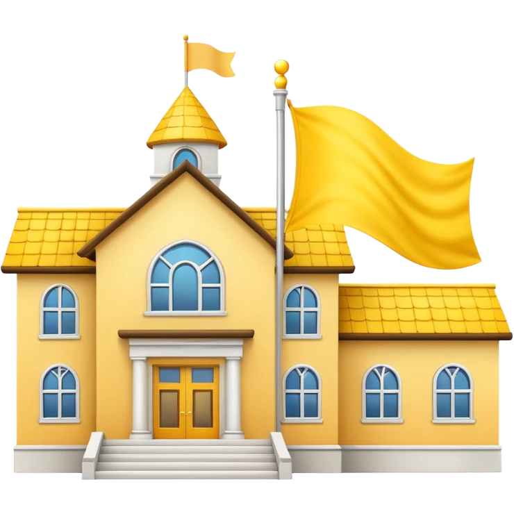 white background, magic school, with a big flag, big flag on a roof, big yellow flag, white school emoji