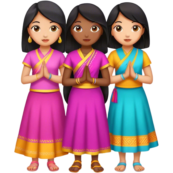 A group of girls taking a group picture. One black girl, 3 East Asian girls, and one Indian girl  emoji