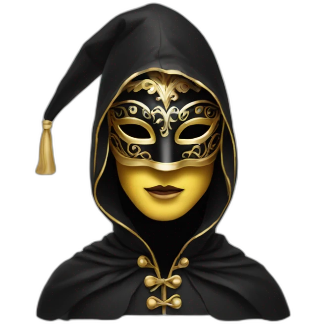 person wearing venetian mask with a black hood emoji