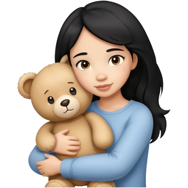 a black hair girl hugging a teddy bear emoji