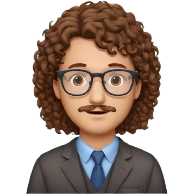 Please could you generate an emoji of a male teacher with brown curly hair and glasses stood infront of a chalkboard  emoji