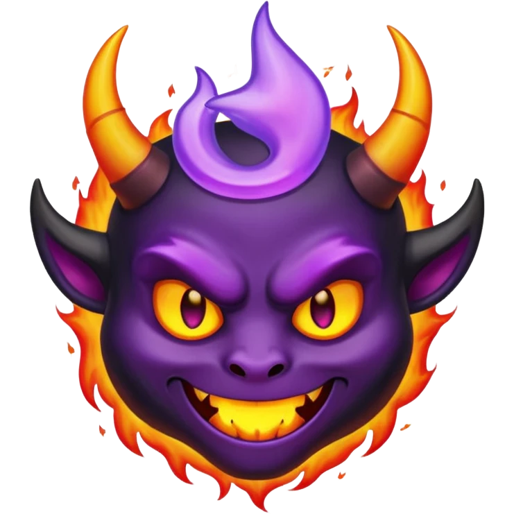 black devil horns on fire with purple halo emoji
