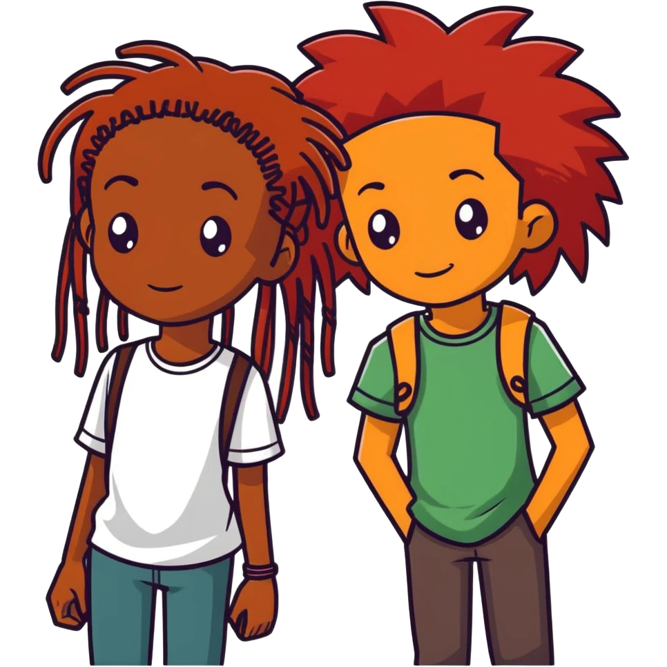 a pretty brownskin girl with read hair and a brownskin boy with dreads infront of his face  emoji