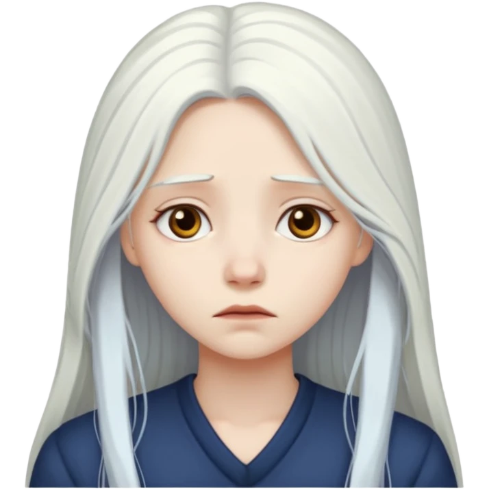 Pale girl with long white hair sad emoji
