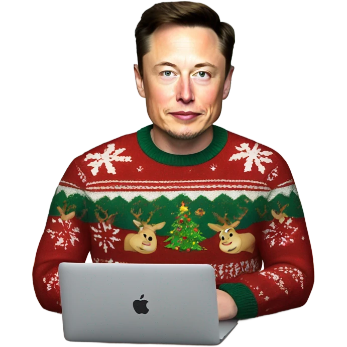 Elon musk wearing a Christmas sweater on a MacBook emoji