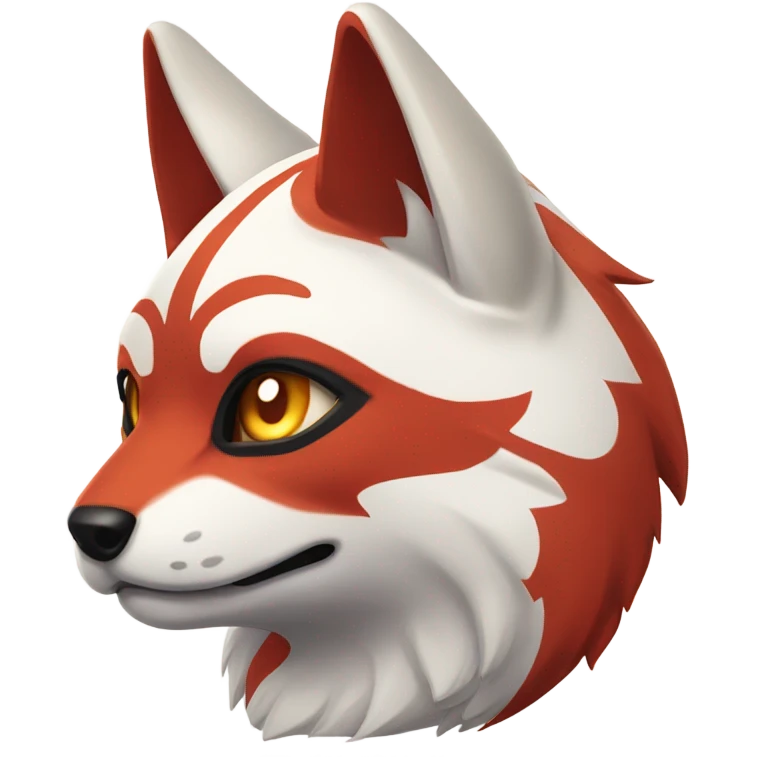Red and white katsune head frowning emoji