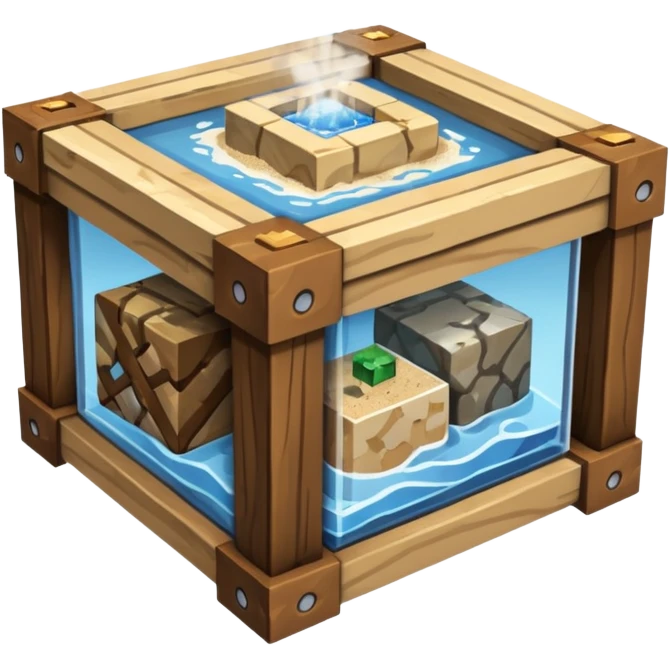 crafting table with tools, stone, wood, glass, sand, steam, water... like a minecraft style cube crafting table 100ù like a minecraft cube emoji