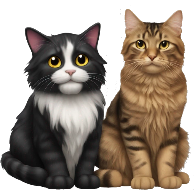 a long haired tabby cat and black cat emoji
