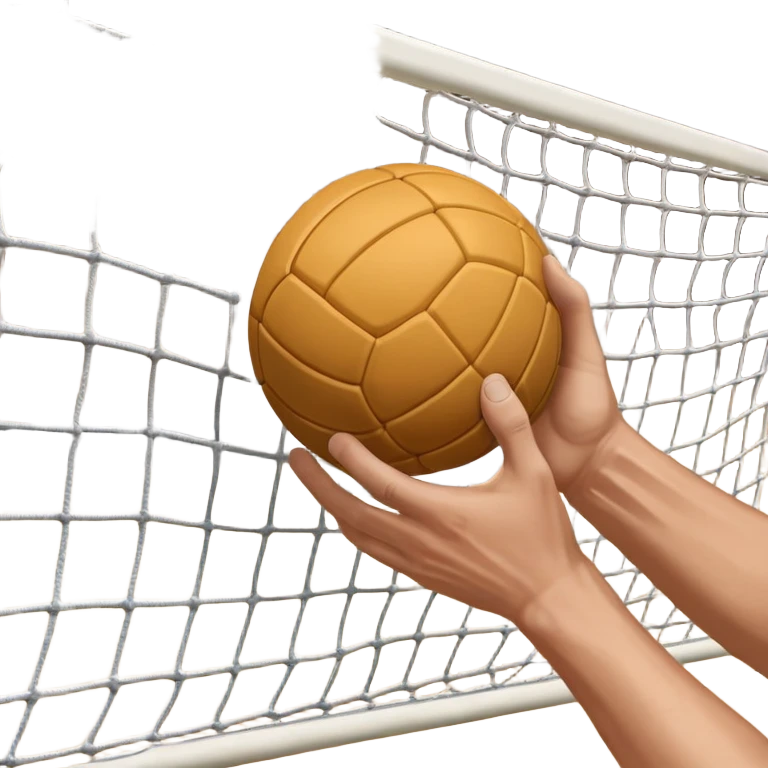 A close-up of a hand gripping a handball, with the handball gates visible in the background. The focus is on the texture of the ball and the strength of the grip, with the goal net slightly blurred to emphasize the anticipation of the throw. emoji