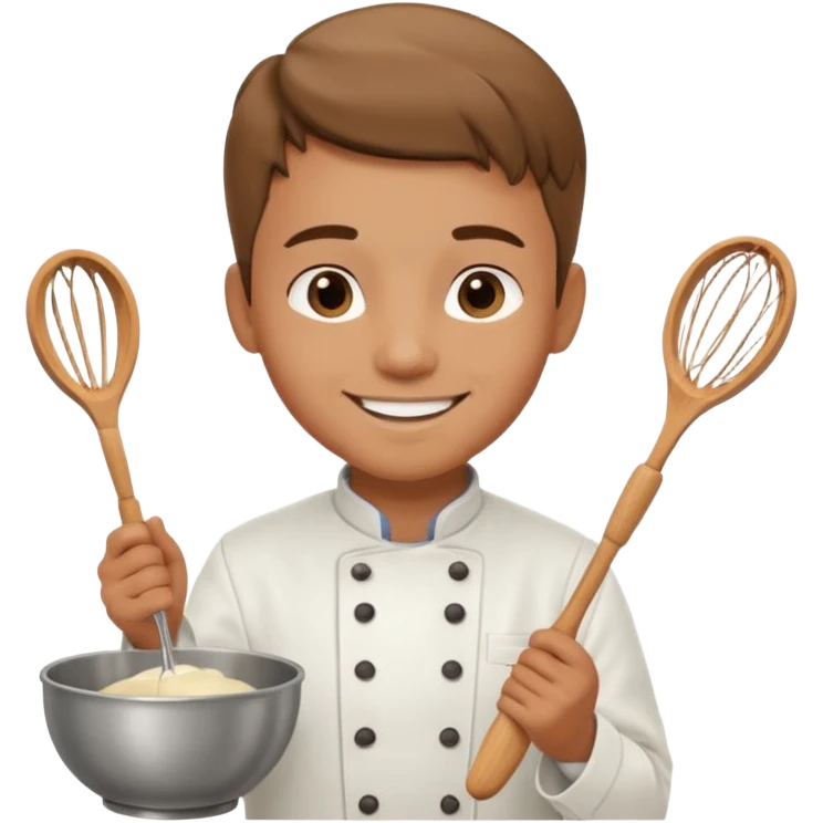 Male Young Pastry Chef – smiling, holding whisk and mixing bowl. emoji
