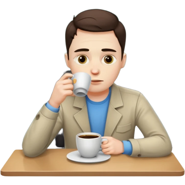 tired programmer with dark circles under his eyes drinks coffee sitting at a desk emoji