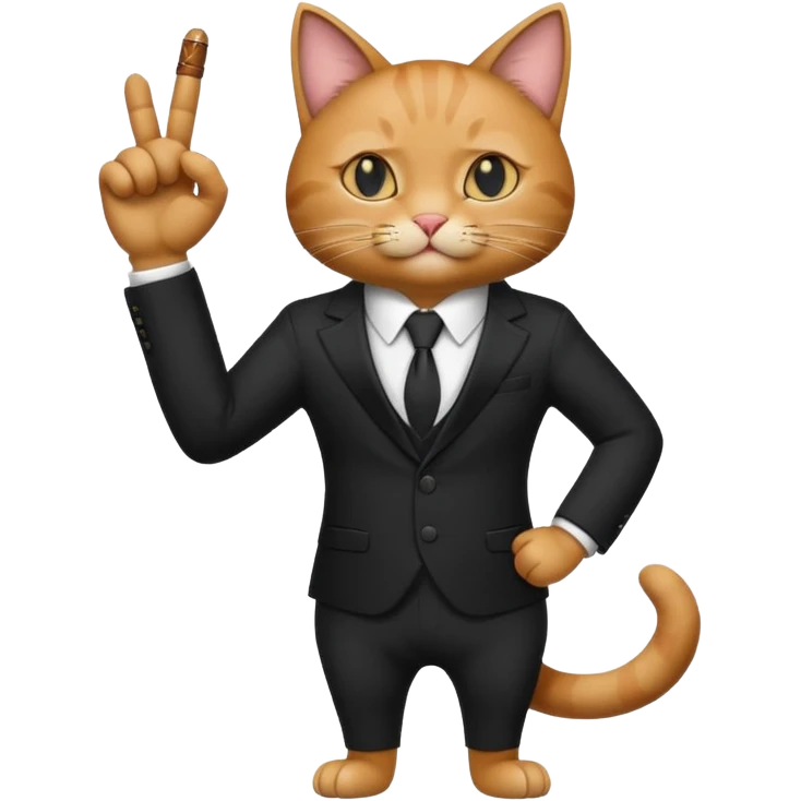 A cat in the black suite with a cigar in a paw with the other paw in the "classic" hand gesture with a "classic" face. emoji