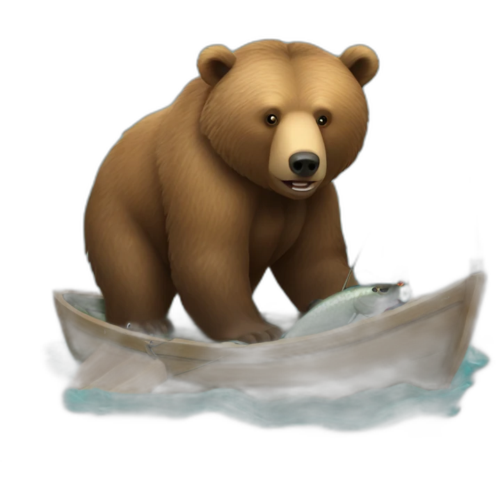 Grizzly bear with a fishing tod emoji