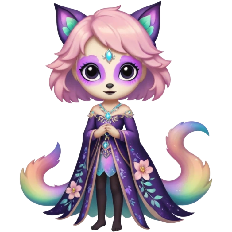 Multicolored sparkly pastel dark iridescent light pale gloomy spooky cute adorable pretty cool elegant realistic floral exotic Falvie-Fionbri, full body emoji