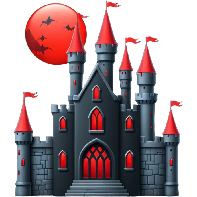 iOS sticker, dark castle, black walls, red windows, minimal fantasy emoji