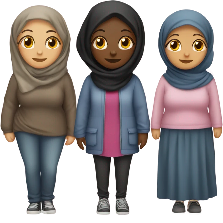 2 fat friends, one with hijab black girl, other with cruls girl  emoji