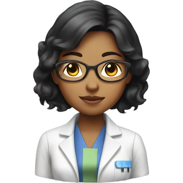 black long hair asian girl scientist with cat on her head. emoji