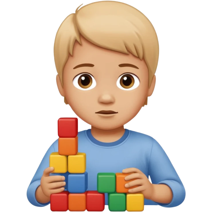 toddler stacking blocks, focused expression emoji