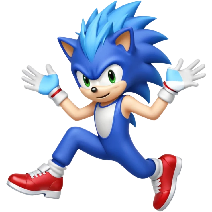 Sonic the Hedgehog, blue spiky hair, white gloves, red shoes, energetic expression emoji