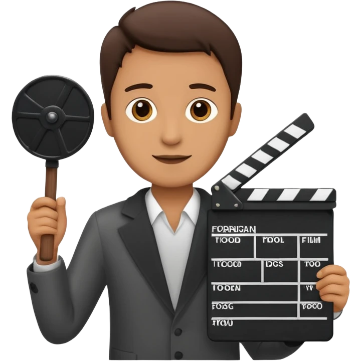 a director holding a clapperboard in a foreign city, overseas filming emoji