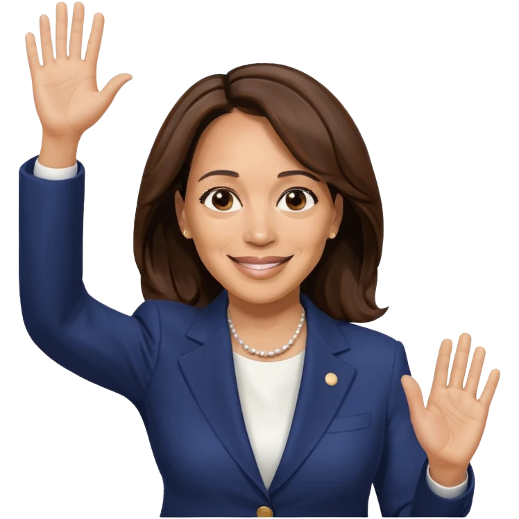 Kamala Harris waving gently with one hand, subtle smile emoji
