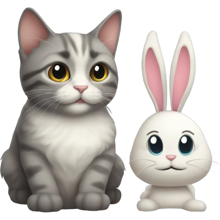 Cat and bunny with bowa emoji