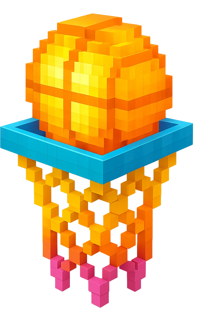 святящейся баскетбольный мяч в сетке, no background emoji