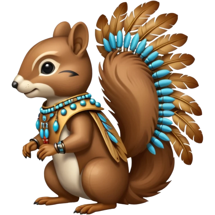 Full Robotic squirrel wearing native American regalia with feathers and beads emoji