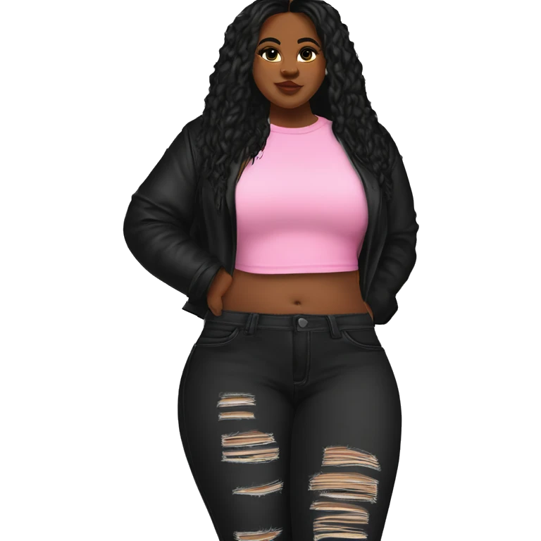 Bbw long back hair pink crop top and black ripped jeans and black heel boots  emoji