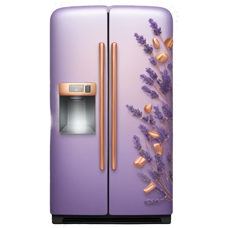 Realistic lavender and copper fridge decorated in rose gold and purple flower pattern. emoji