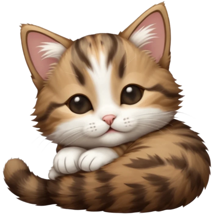 dark brown tabby and white kitten eyes closed whilst stretched out and  upside down emoji