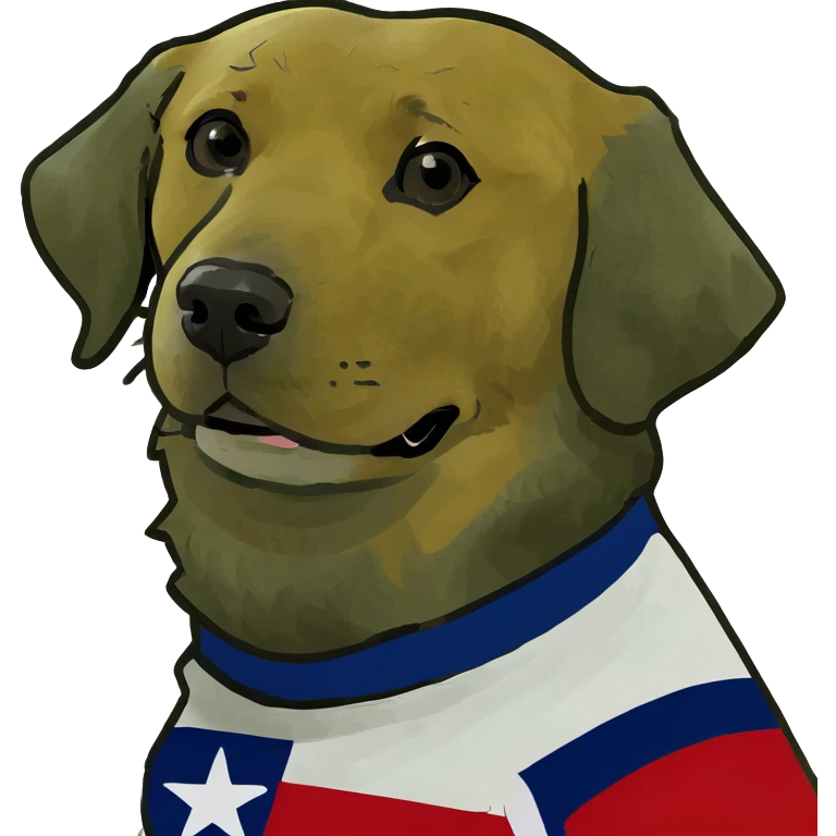 Golden retriever wearing a Texas flag shirt emoji