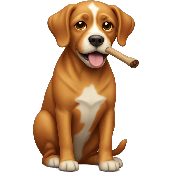 Ginger dog with stick on mouth emoji