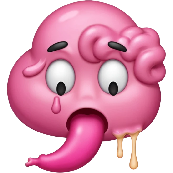 A vomiting emoji with pink vomit emoji
