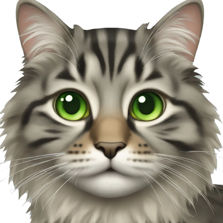 Long haired tabby cat face with green eyes  emoji