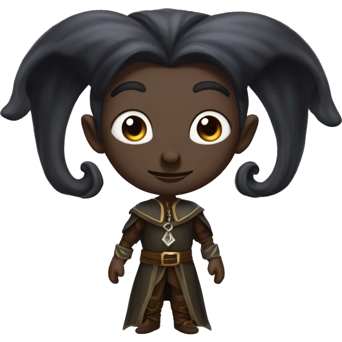  A black male high elf that is a witch fortune teller that has large, pointed ears with long black curly hair past his back emoji