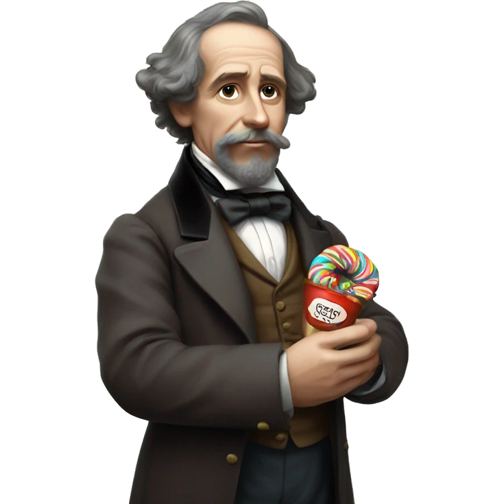 Charles Dickens holds a candy in his hand emoji