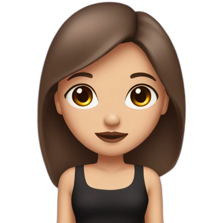 A girl with brown eyes, long straight brown hair, plump pink lips in a black dress emoji