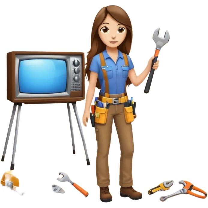 beautiful girl with long brown hair constructing new lounge room area with tv and couch emoji