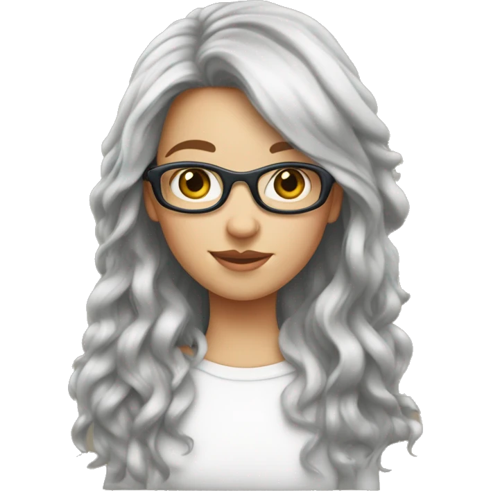 Fille cheveux frisés, yeux bleus, lunettes emoji