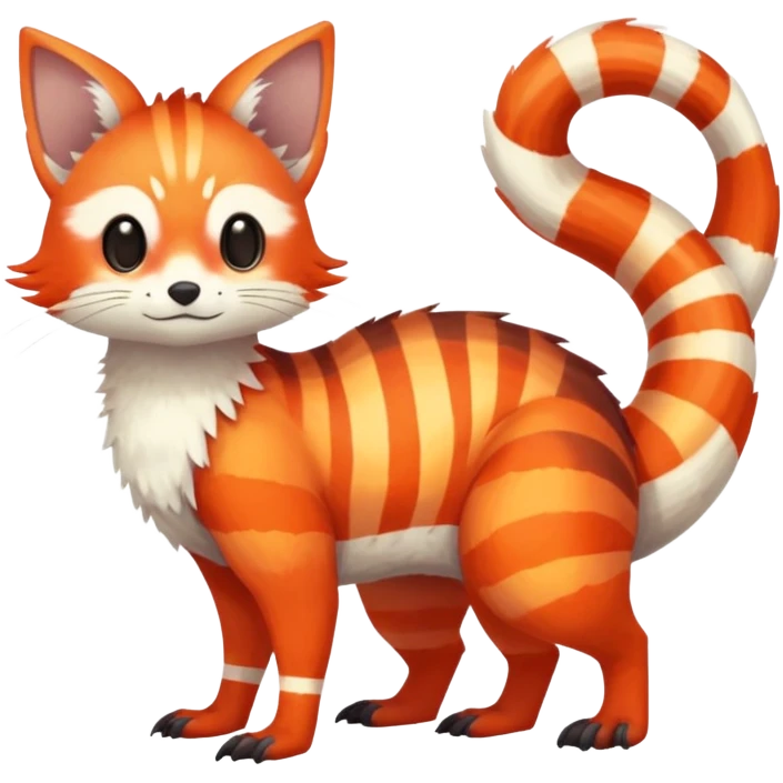 lush warm-colored Fakémon-Trico-creature (full body) with white cheek markings, white-striped tail emoji