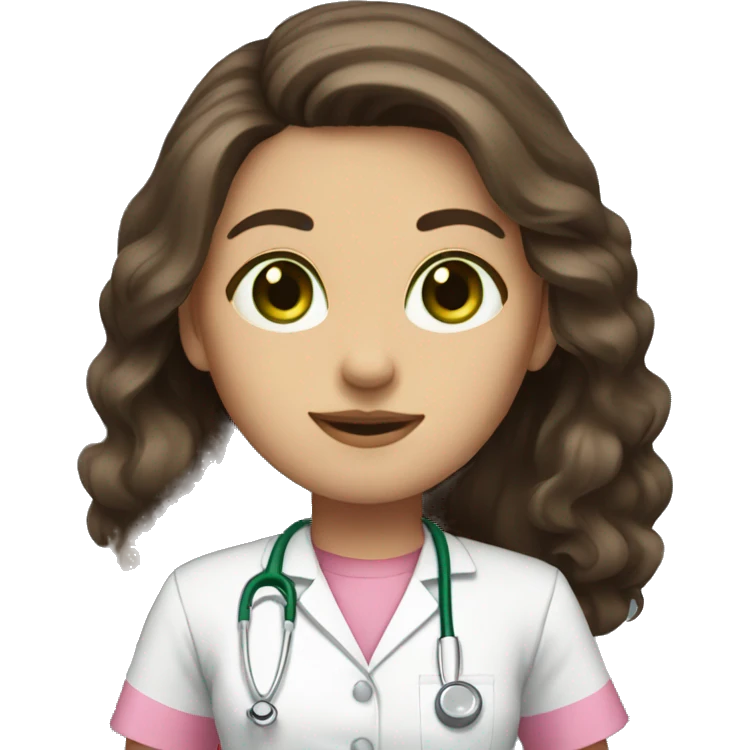 nurse with pink shirt long dark brown hair green eyes emoji