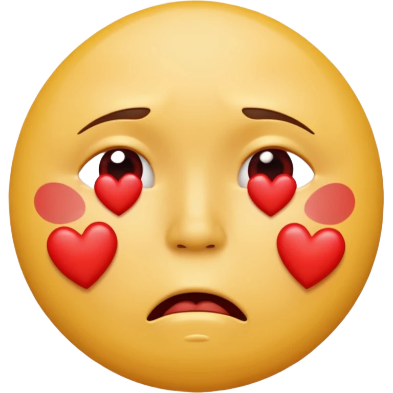 A yellow circular frowning face that is crying, with a dozen hearts floating from top to bottom in front of it emoji