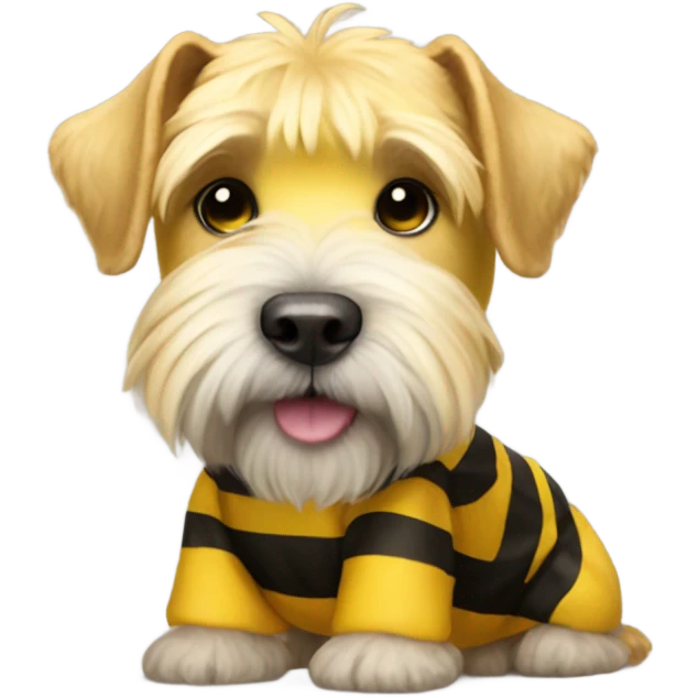 Wheaten terrier dressed as a bumblebee emoji