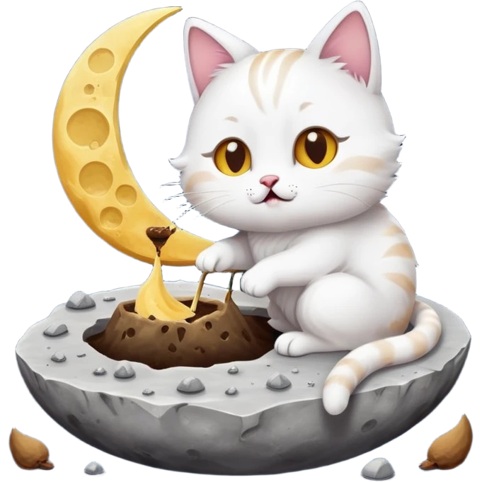 Cat on the moon eating poo emoji